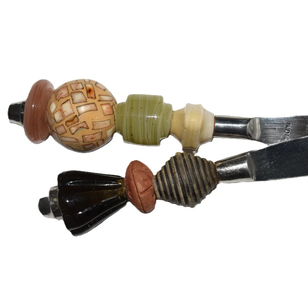 Unbranded Cheese Spreader Knives Set of 2 India Multicolor Good Beaded Mosaic